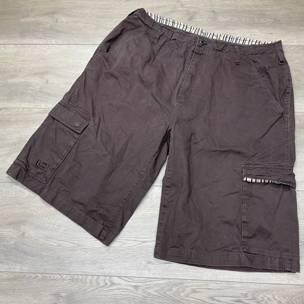 Nike LeBron James Cargo Shorts Mens 40 Brown Embroidered Logo Cotton Twill